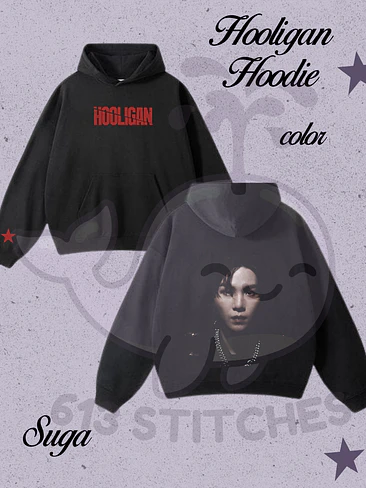 BTS Hooligan Hoodie Suga - Estampado frontal y Trasero en Semitono Color 1