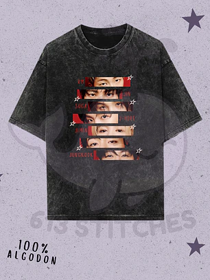 BTS Polera Grupal Diseño Ojitos (Acid Wash)