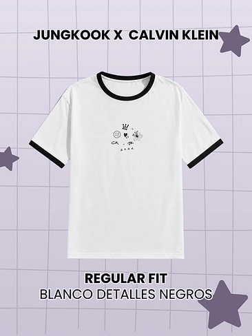 Calvin Klein x Jungkook - Polera Regular Fit Blanca Detalles Negros  (PRODUCTO NO ORIGINAL) 1