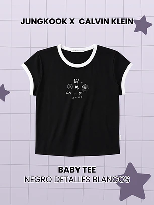 Calvin Klein x Jungkook - Baby Tee Negra Detalles Blancos (PRODUCTO NO ORIGINAL)
