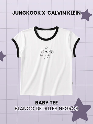 Calvin Klein x Jungkook - Baby Tee Blanca Detalles Negros (PRODUCTO NO ORIGINAL)