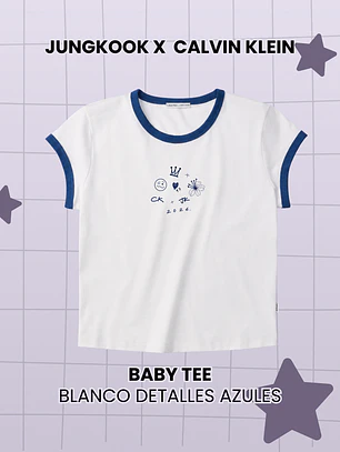 Calvin Klein x Jungkook - Baby Tee Blanca Detalles Azules (PRODUCTO NO ORIGINAL)