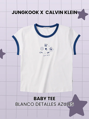 Calvin Klein x Jungkook - Baby Tee Blanca Detalles Azules (PRODUCTO NO ORIGINAL) 1