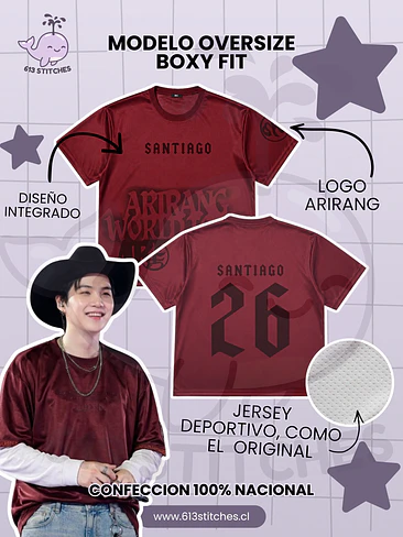 BTS Arirang Tour Jersey Oversize Boxy Fit - Diseño Santiago/Chile 1