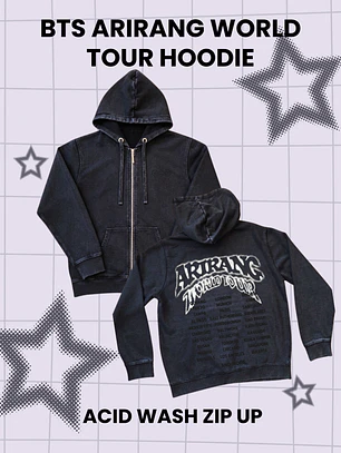 BTS ARIRANG WORLD TOUR Hoodie - Acid Wash con cierre - PRODUCTO NO OFICIAL