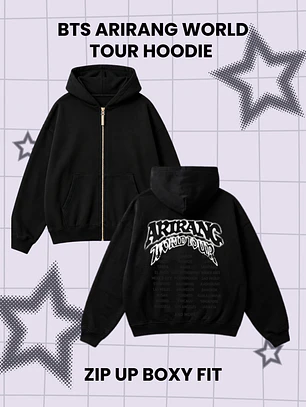 BTS ARIRANG WORLD TOUR Hoodie - BOXY FIT Con Cierre - PRODUCTO NO OFICIAL