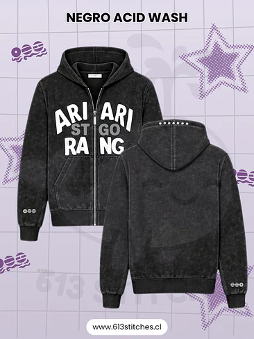 BTS ARI ARI RANG SANTIAGO - Zip Up Hoodie - Negro Acid Wash 1