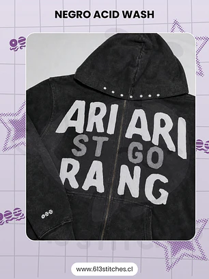 BTS ARI ARI RANG SANTIAGO - Zip Up Hoodie - Negro Acid Wash