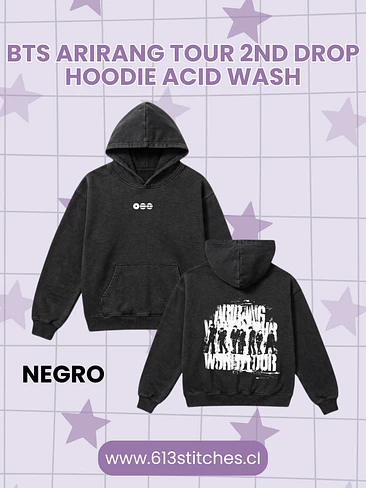BTS Arirang Tour 2nd Drop Hoodie Acid Wash NEGRO 1