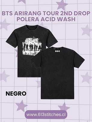 BTS Arirang Tour 2nd Drop Polera Acid Wash NEGRO