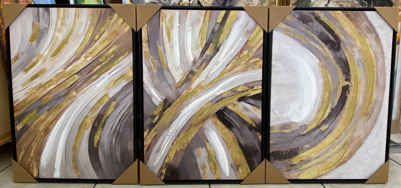 CUADRO TRIPTICO LINEAS DORADO C/MARCO 2