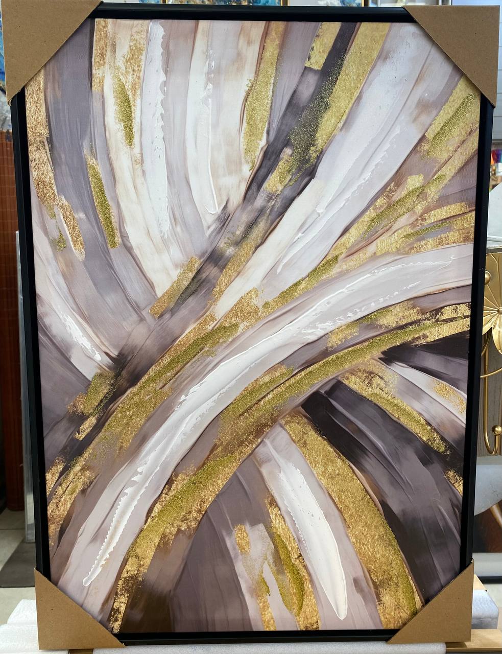 CUADRO TRIPTICO LINEAS DORADO C/MARCO 4