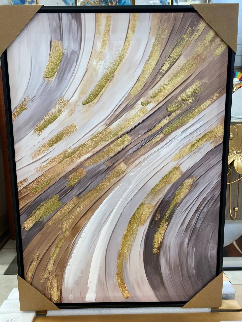 CUADRO TRIPTICO LINEAS DORADO C/MARCO 7