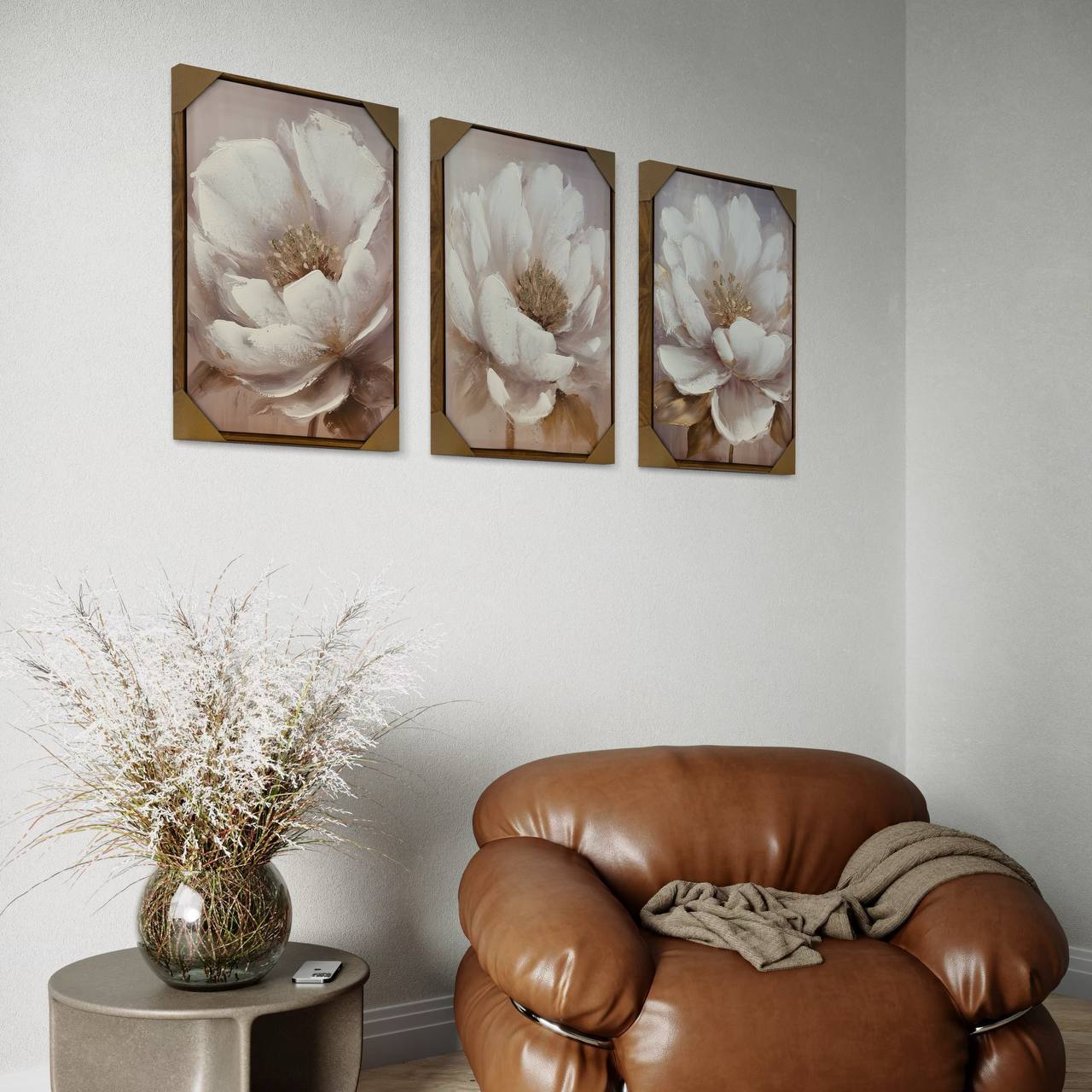 CUADROS TRIPTICOS  FLOR C/MARCO  1