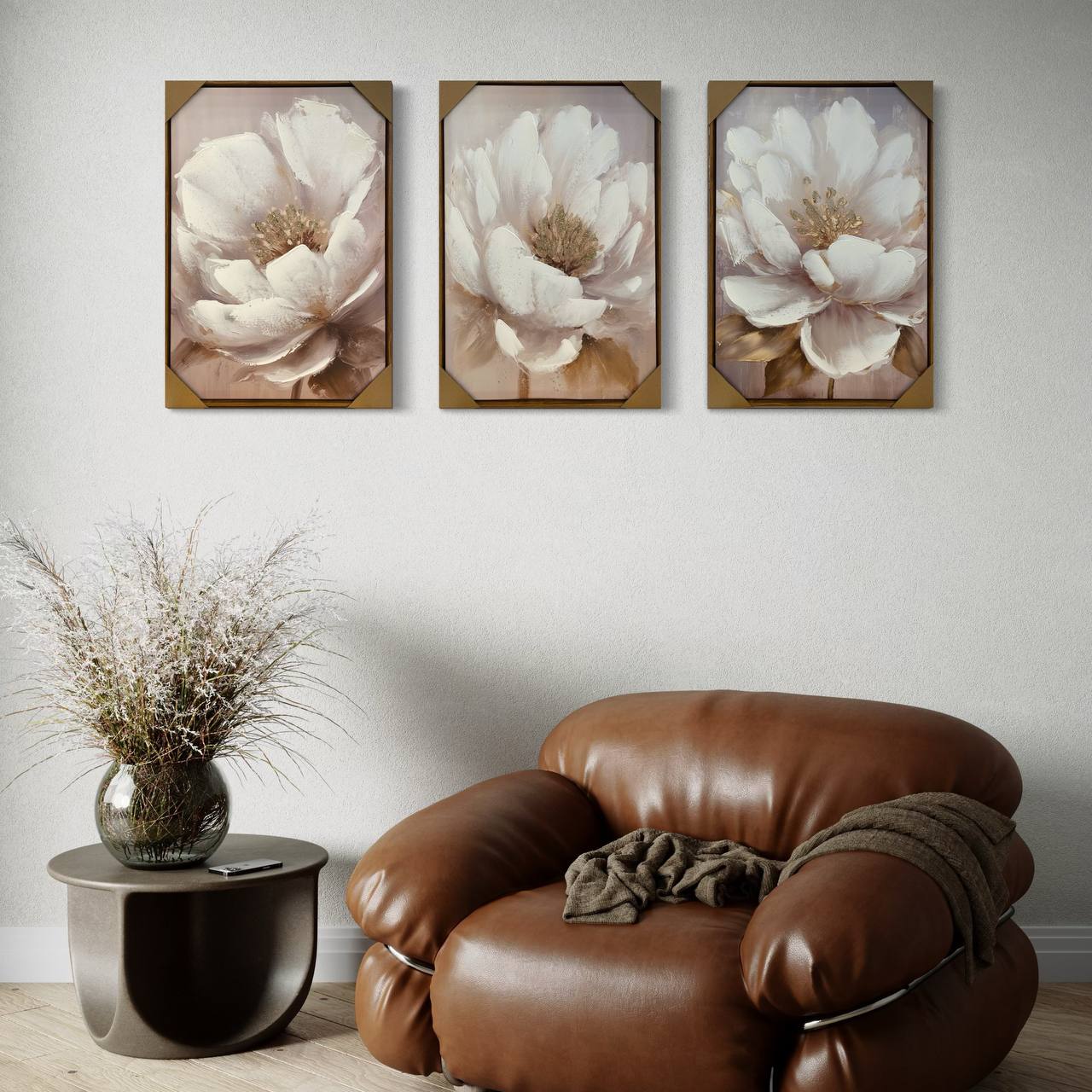 CUADROS TRIPTICOS  FLOR C/MARCO  2