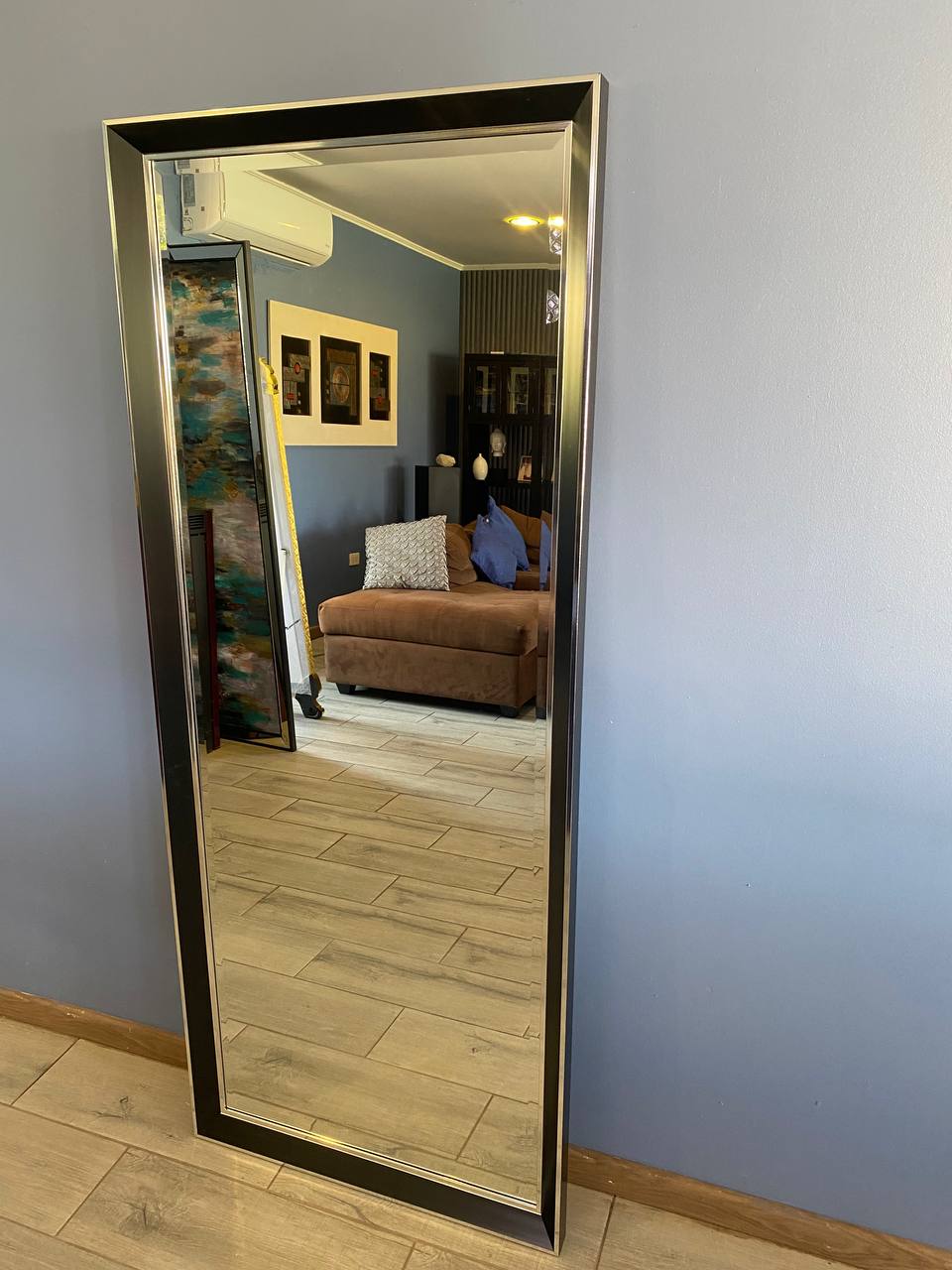 ESPEJO GRANDE NEGRO BORDE PLATA  2