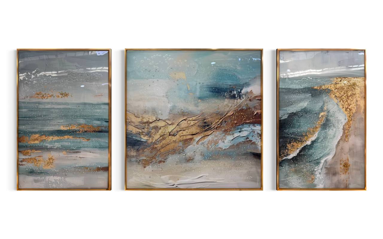 Cuadro Triptico Olas Abstractas  2