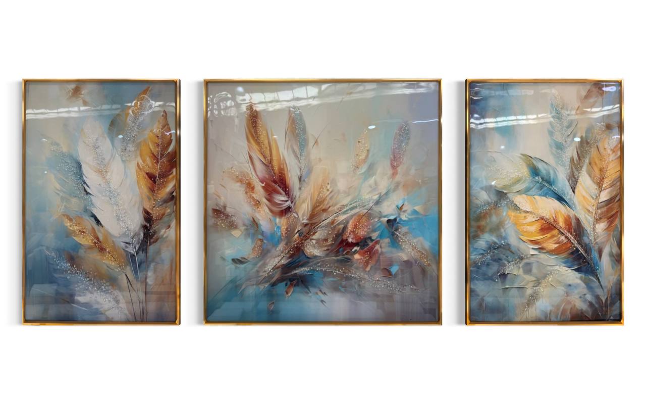 Cuadro Triptico Plumas  2