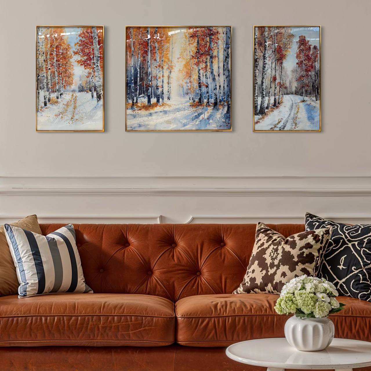 Cuadro Tríptico Bosque Nevado  1