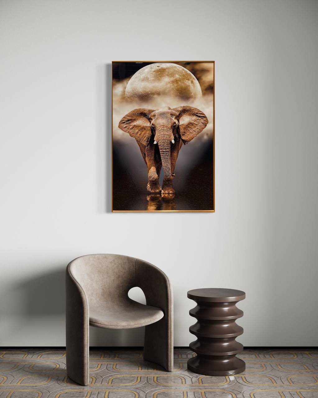 Cuadro Porcelana Elefantes Luna  1