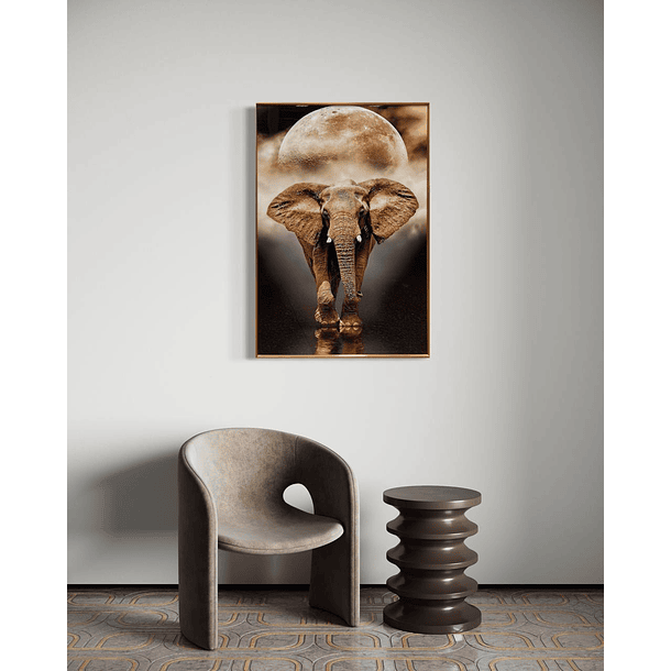 Cuadro Porcelana Elefantes Luna 