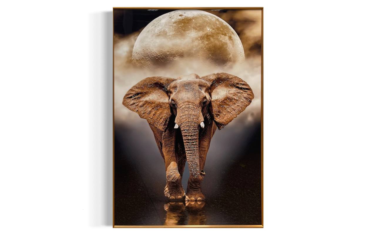 Cuadro Porcelana Elefantes Luna  3