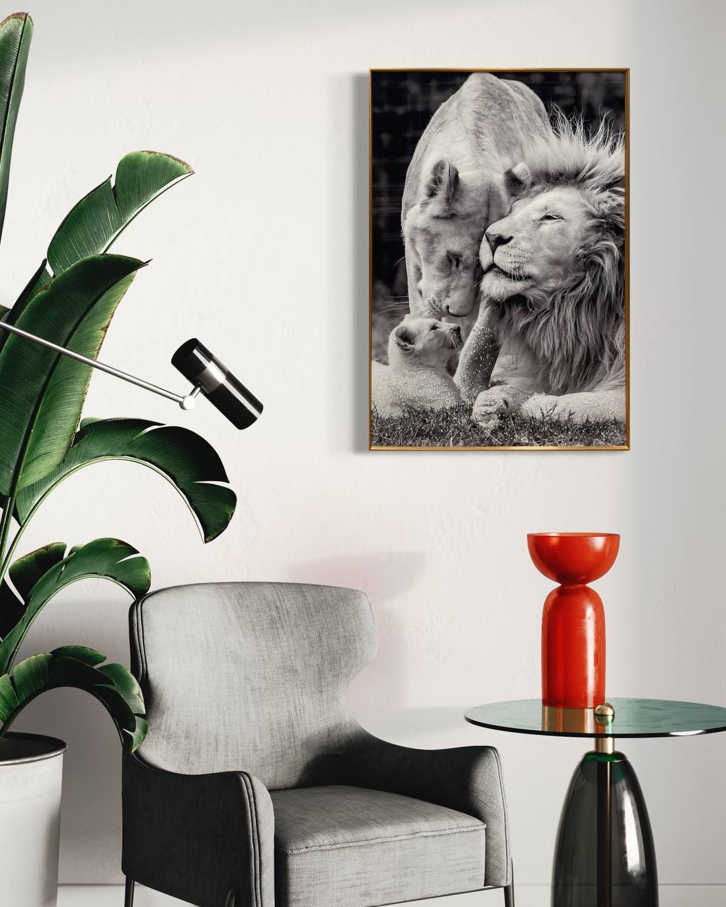 Cuadro Porcelana Familia Leones 