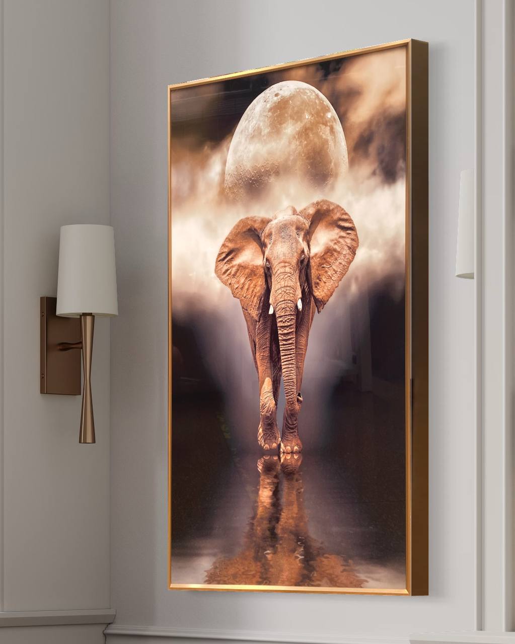 Cuadro Porcelana Elefantes Luna  2