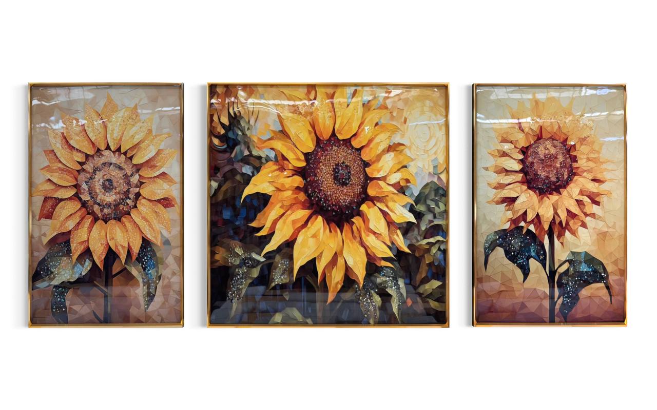 Cuadro Tríptico Porcelana Girasoles  2