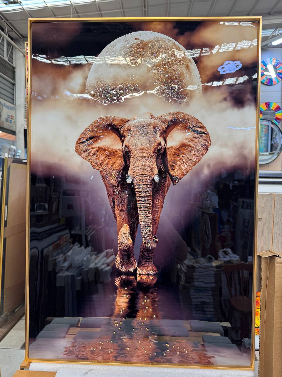 Cuadro Porcelana Elefantes Luna  4