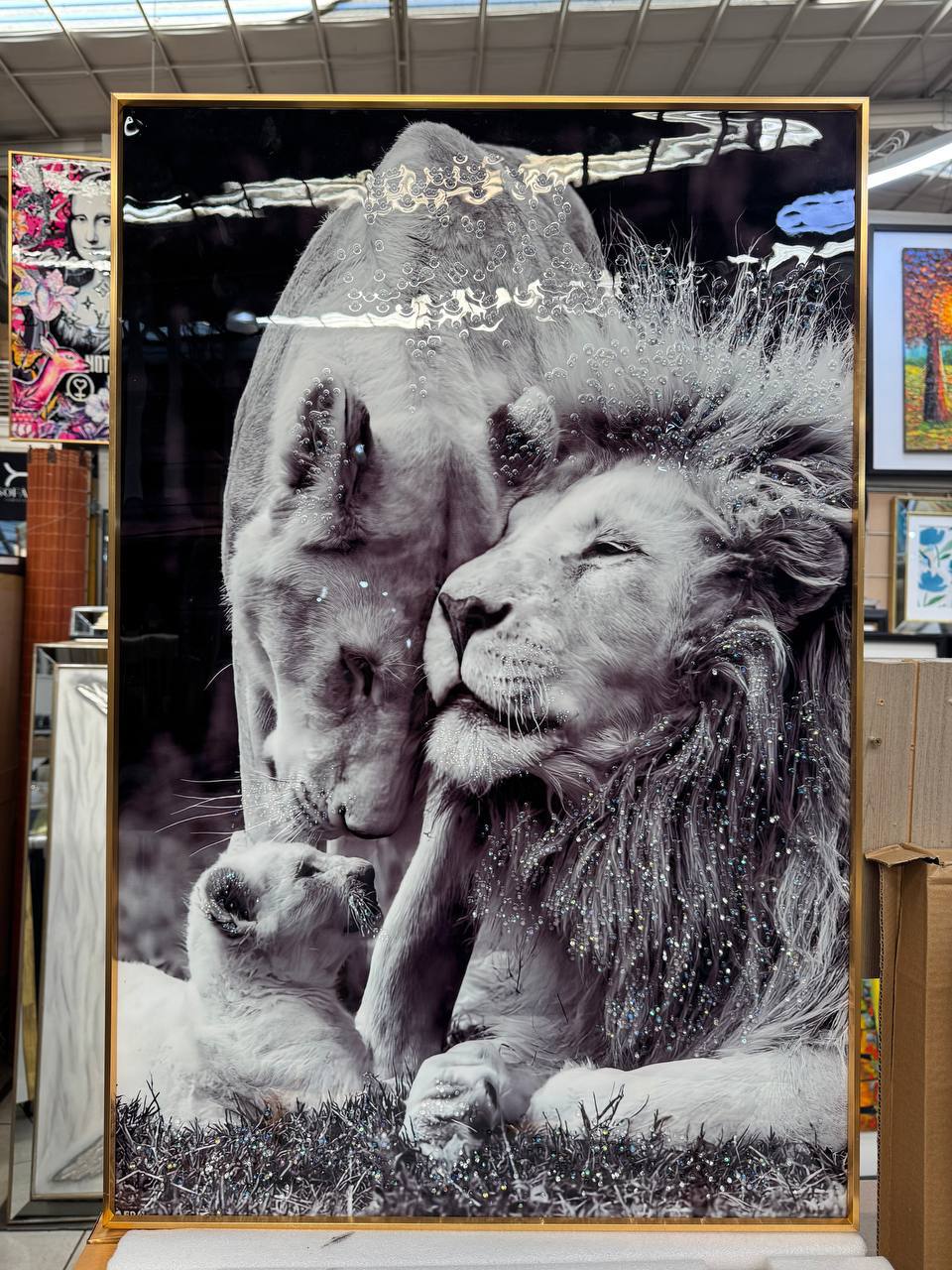 Cuadro Porcelana Familia Leones  3