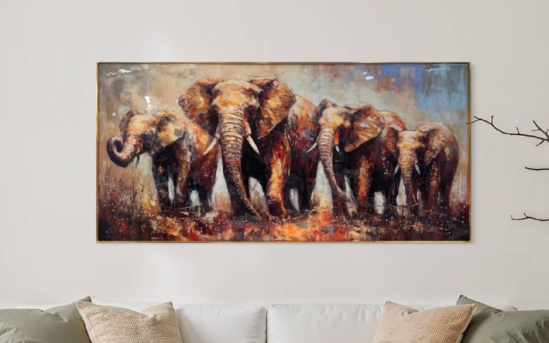 Cuadro Porcelana Familia Elefantes  1