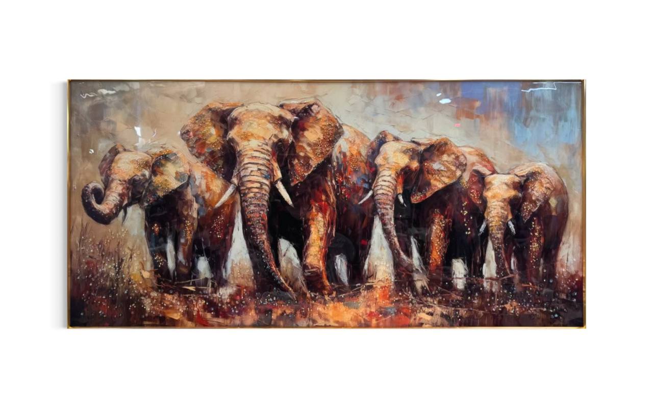 Cuadro Porcelana Familia Elefantes  2