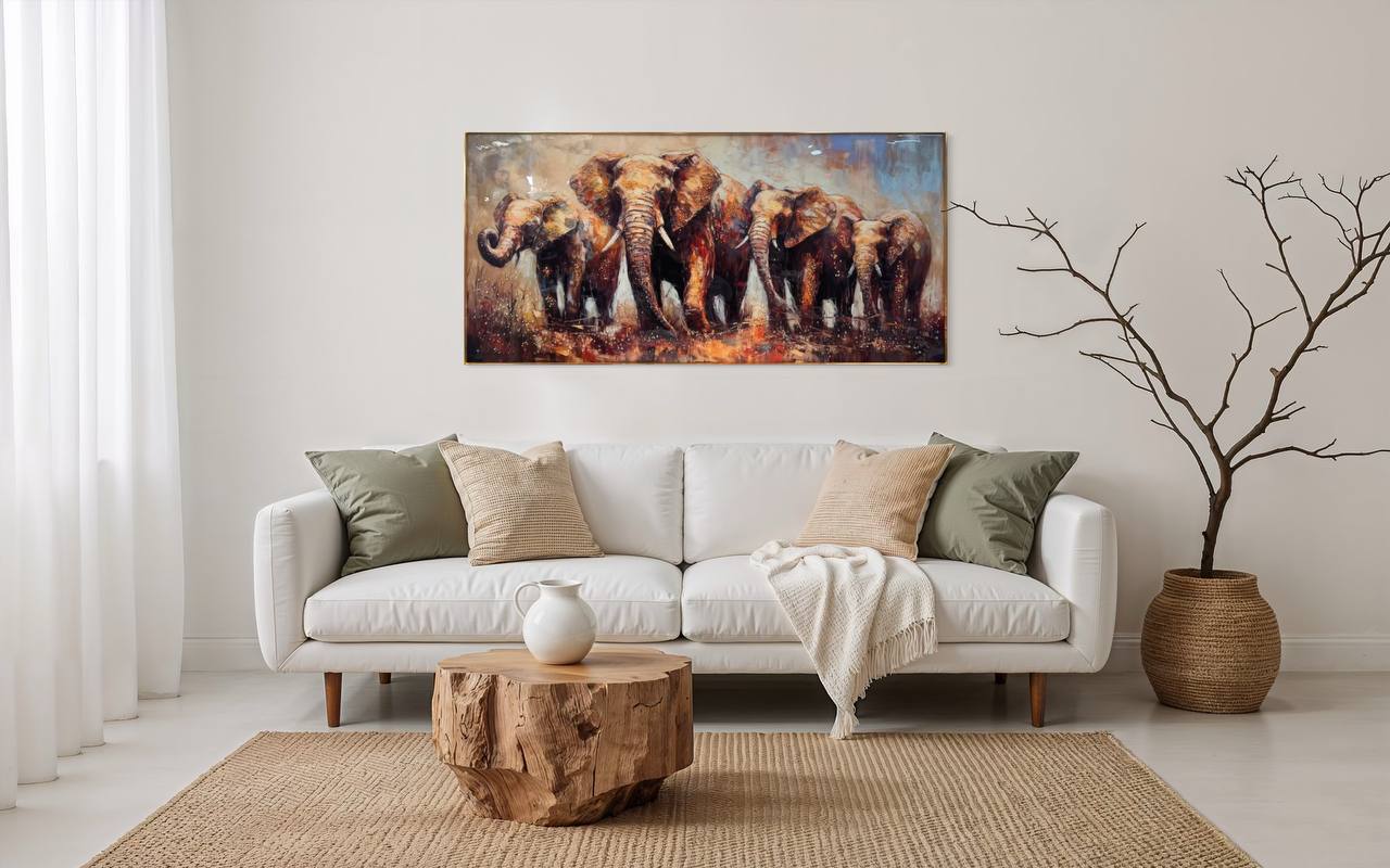 Cuadro Porcelana Familia Elefantes  3