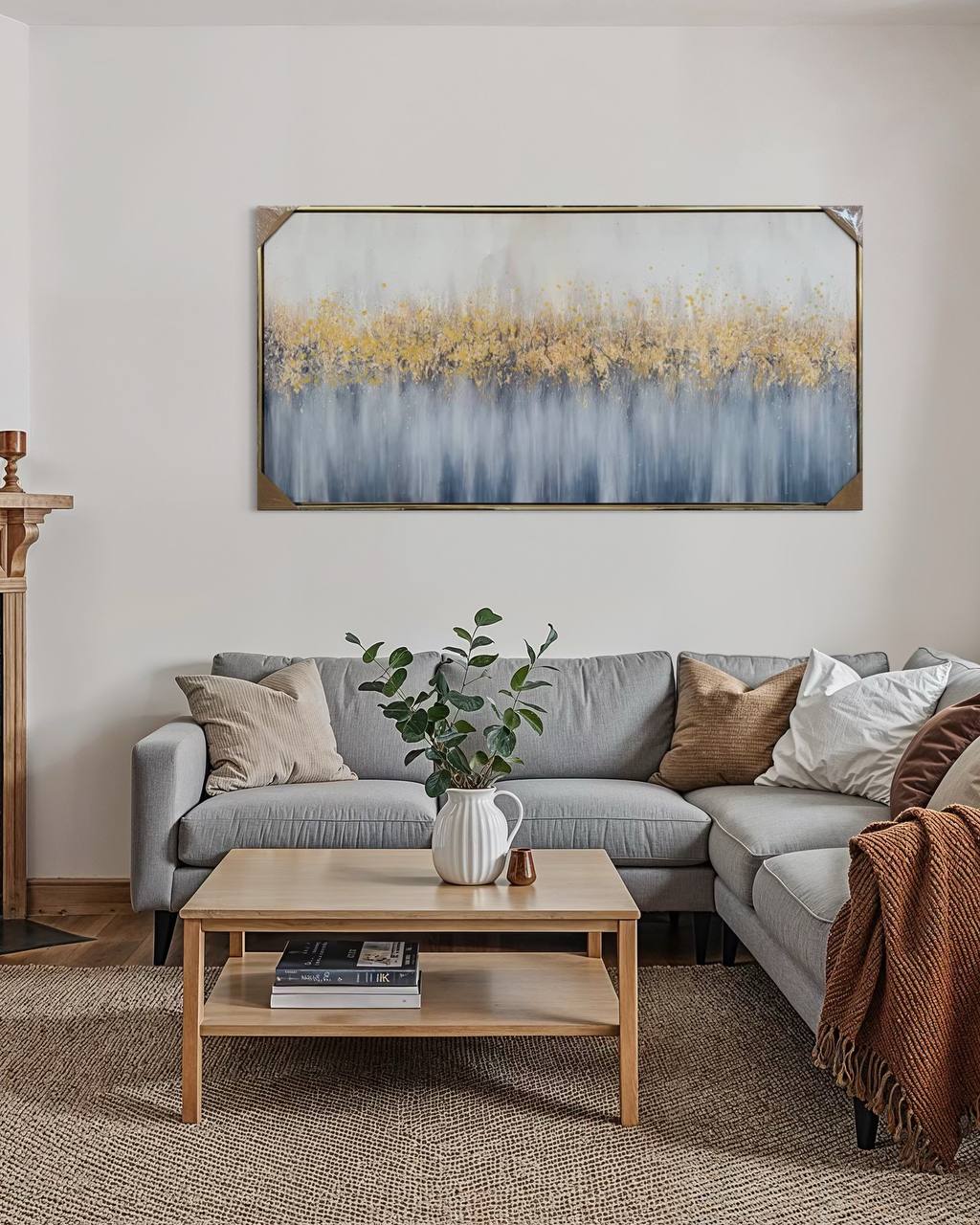 Cuadro abstracto turquesa con dorado 