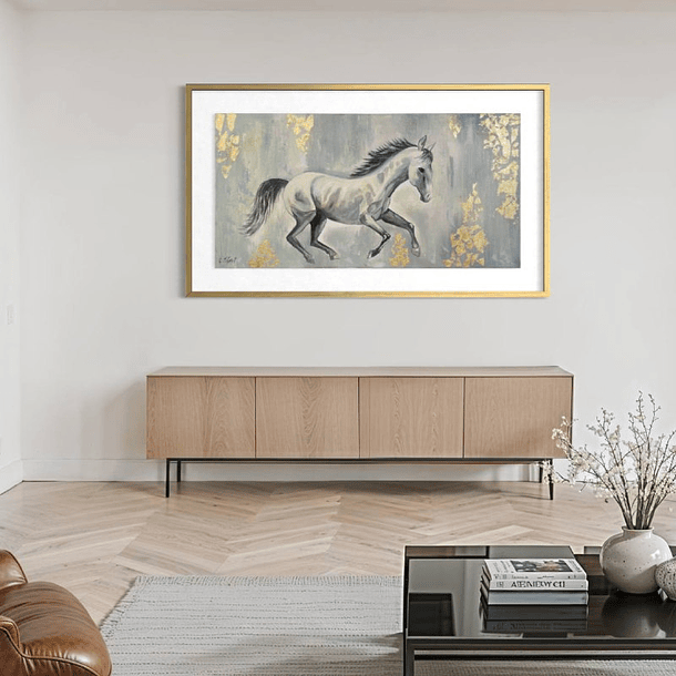 Cuadro Caballo Gris Dorado 