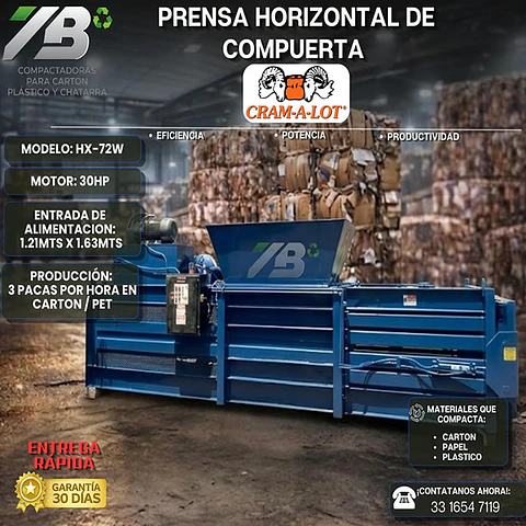 Compactadora Horizontal de Compuerta Cram-a-Lot HX-72W (equipo usado)
