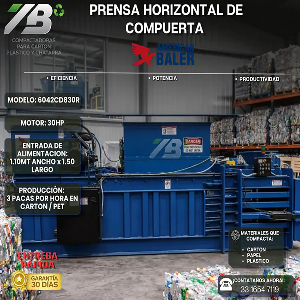 Compactadora Horizontal de Compuerta American Baler 6042CD830R (equipo usado) 6