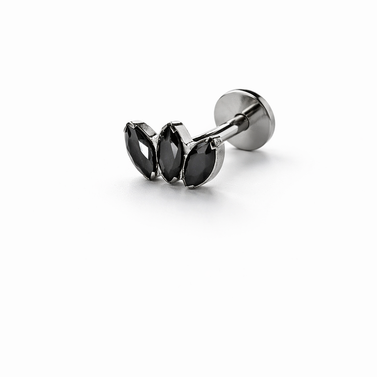 Labret Triple Marquise Onyx Black Silver 1