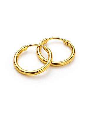 Par de Aros de Lóbulo Clásicos en Oro de 18k - Diámetro 12mm