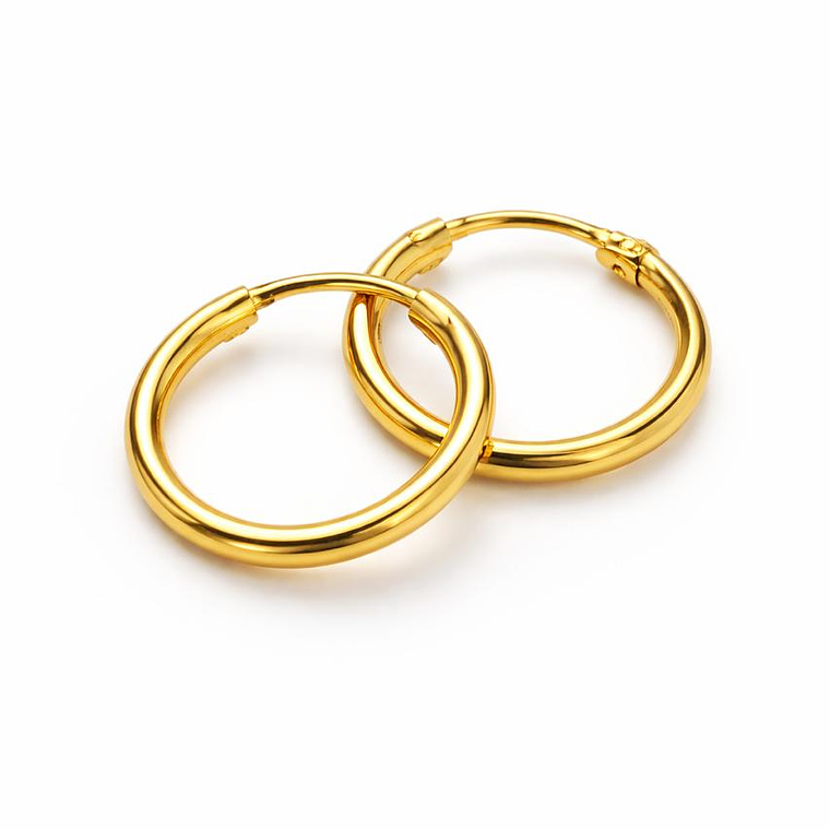 Par de Aros de Lóbulo Clásicos en Oro de 18k - Diámetro 12mm 1