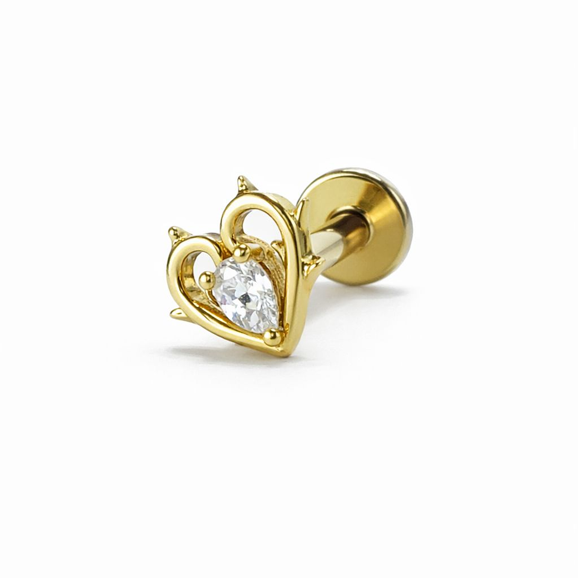 Labret de Corazón con Circonio Pera en Oro de 14k 1