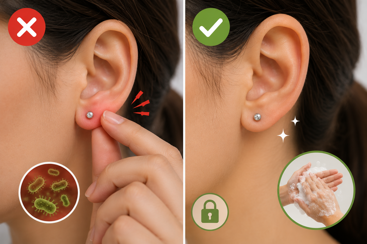 Evita tocar o manipular tu piercing