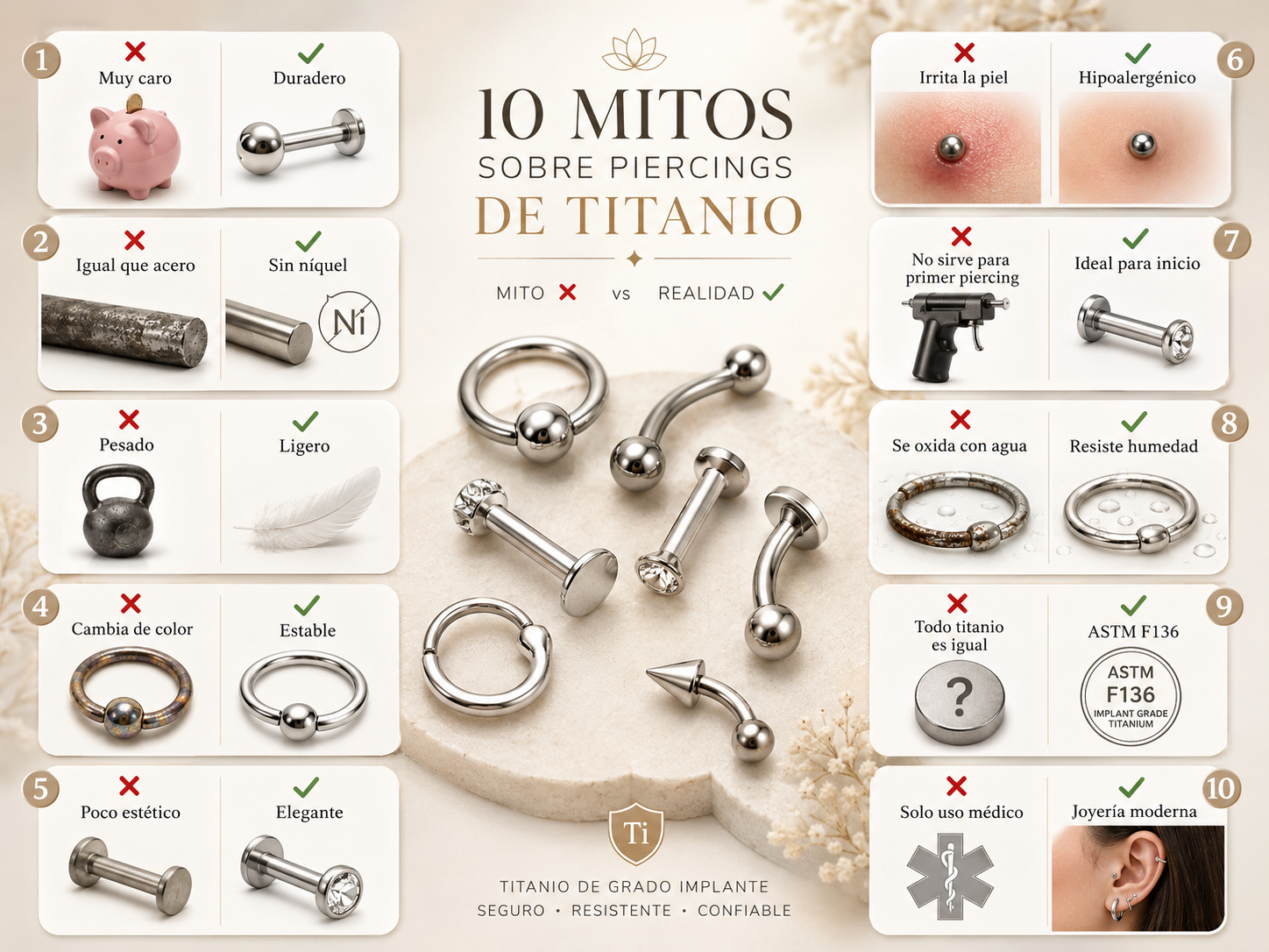 Diez mitos frecuentes sobre los piercings de titanio: ¿verdaderos o falsos?