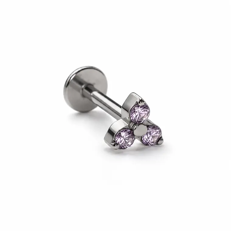 Piercing Labret Trébol Lilac Titanium 1