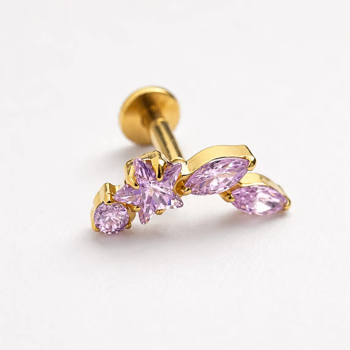 Piercing Labret Star Blossom Pink Gold Titanium 1