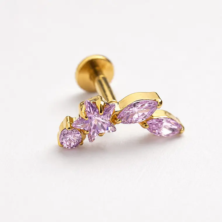 Piercing Labret Star Blossom Pink Gold Titanium 1