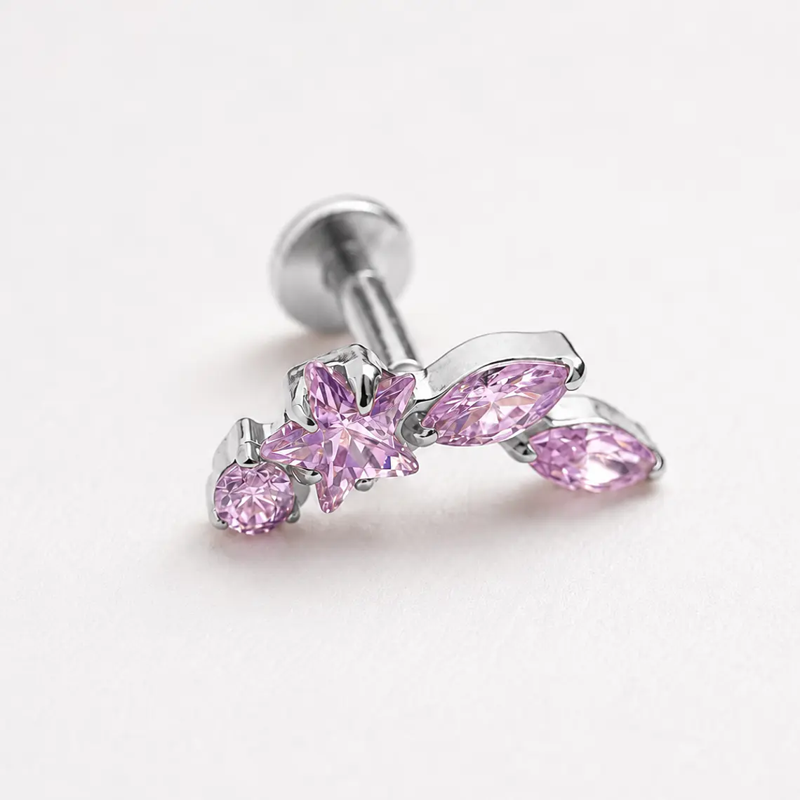 Piercing Labret Star Blossom Pink SilverTitanium 1