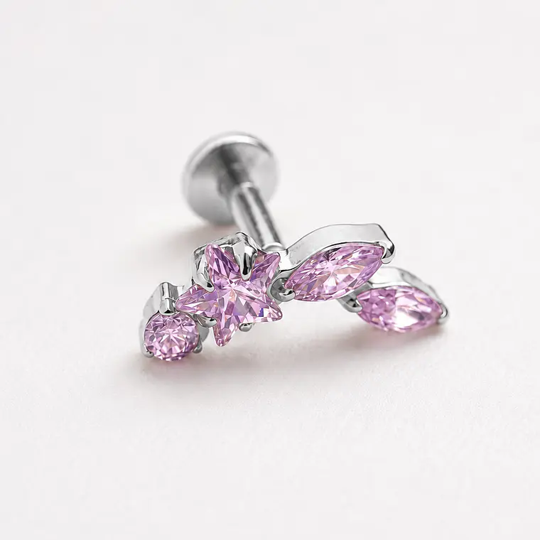 Piercing Labret Star Blossom Pink SilverTitanium 1