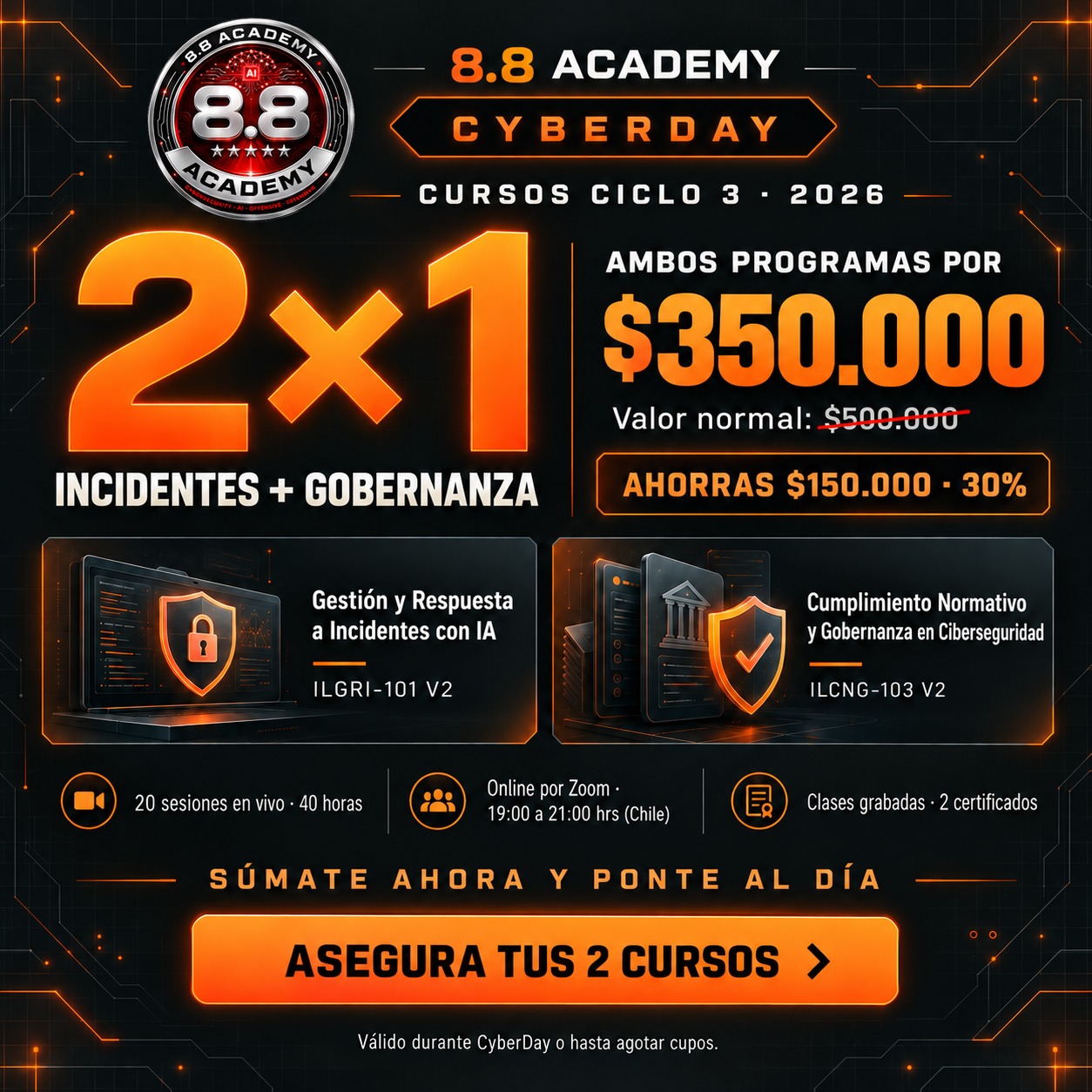 CYBERDAY 2x1 Cursos Ciclo 3 8.8 – Respuesta a Incidentes con IA + Cumplimiento Normativo y Gobernanza